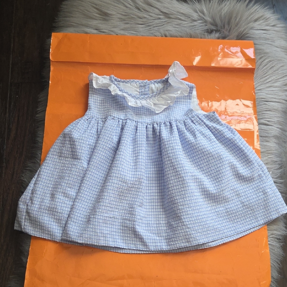 Classic Blue Gingham Ruffle Baby Dress